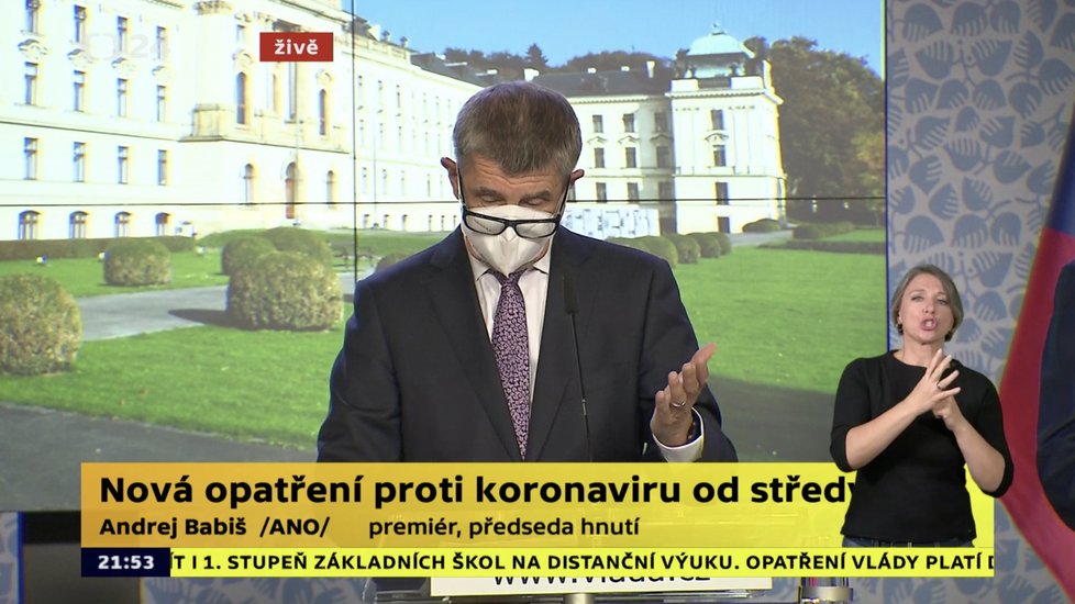 Premiér Andrej Babiš (ANO) na tiskové konferenci po jednání vlády (12. 10. 2020)
