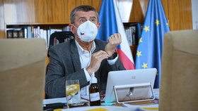 Premiér Andrej Babiš (ANO) na online jednání vlády. (19.4.2021)