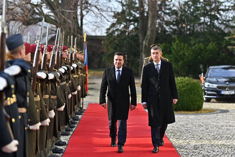 Severomakedonský premiér Zoran Zaev a jeho český protějšek Andrej Babiš (ANO) na návštěvě v Praze (17. 12. 2019)