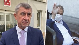 Premiér Andrej Babiš (ANO) a prezident Miloš Zeman v Ústřední vojenské nemocnici (září 2021)