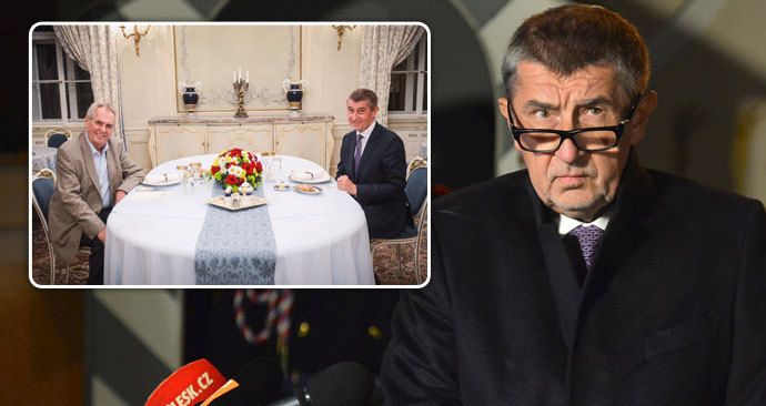 Premiér Andrej Babiš na večeři s prezidentem Milošem Zemanem a po ní před novináři (19. 11. 2018)