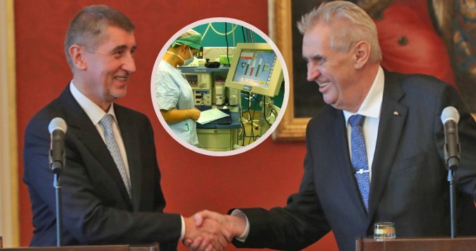 Premiér Andrej Babiš (ANO), prezident Miloš Zeman a Klinika anesteziologie, resuscitace a intenzivní medicíny Ústřední vojenské nemocnice v Praze.