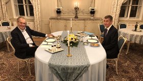 Prezident Miloš Zeman přijal premiéra Andreje Babiše (ANO) na klasickou večeři. Pochutnají si na řízku a čokoládové zmrzlině.