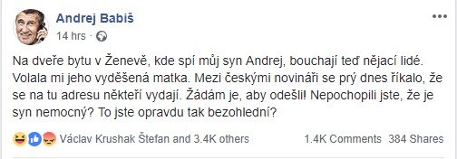 Město, kde se nachází Babiš mladší, prozradil až premiér sám.