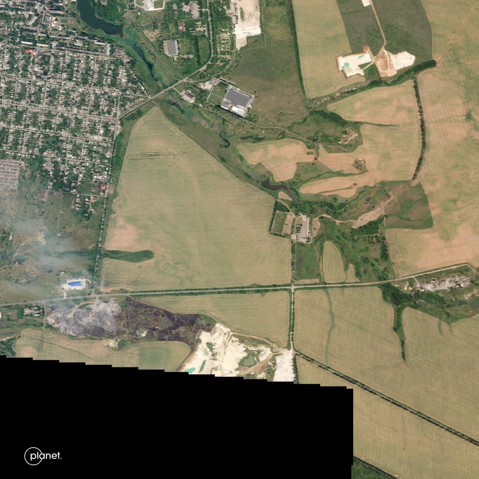 Oblast Bachmutu z pohledu družice (24. 6. 2022).