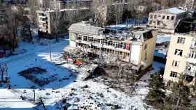 Dronové záběry ze zničeného Bachmutu (23.2.2023ú