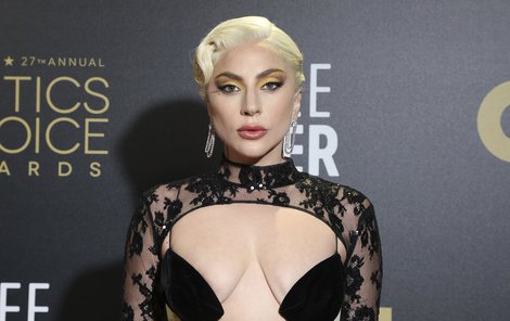 Lady Gaga zvolila na míru ušitou róbu značky Gucci, ve které nechala velmi odvážně vyniknout své poprsí.
