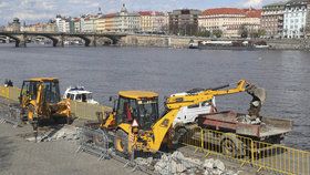 Hořejší nábřeží je rozkopané, na Rašínově se práce rozjíždějí.