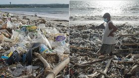 Tuny odpadků zohyzdily turistické pláže na Bali.