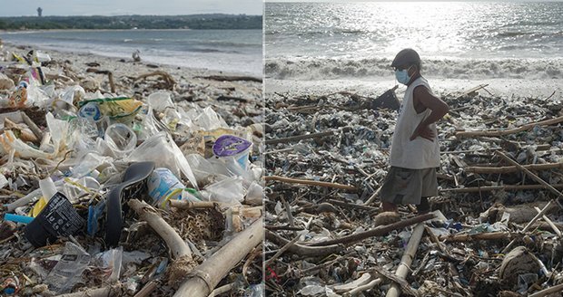 Pláže v exotickém ráji se proměnily ve skládky.  Tuny plastů na Bali sbírají i turisté