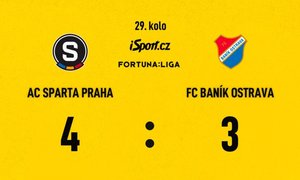 FORTUNA: SESTŘIH: Sparta - Baník 4:3. Dramatickou přestřelku řídili Birmančevič a Kuchta