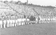 5. července 1959 Nástup k prvnímu mezinárodnímu utkání na Bazalech, Baník proti Partizanu Bělehrad.