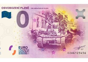 Pamětní bankoka připomínající 75. výročí osvobození Plzně.