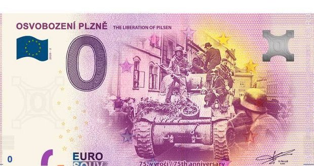 Pamětní bankoka připomínající 75. výročí osvobození Plzně.