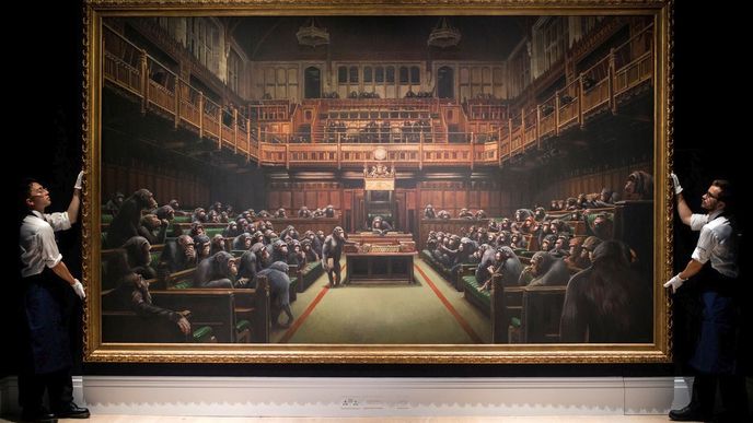 Banksyho dílo s názvem „Devolved parliament“