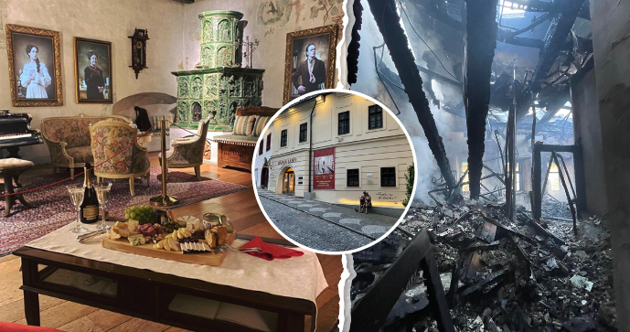 Turistická atrakce Banka lásky v Banské Štiavnici před a po požáru