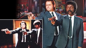 Poznáte, kdo to je? České hvězdy jako gangsteři z Pulp Fiction