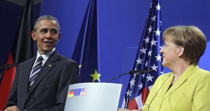 Úsměv od ucha k uchu: Merkelová se shodla s Obamou na obchodní dohodě.