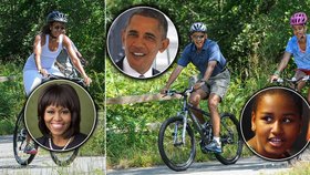 Americký prezident Barack Obama si s rodinou udělal výlet na kole blízko vinice Martha&#39;s Vineyard v Massachusetts.