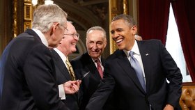 Harry Reid s prezidentem USA Barackem Obamou po slavnostní inauguraci.