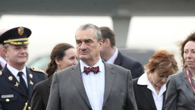 Karel Schwarzenberg během návštěvy Baracka Obamy v Praze v roce 2009