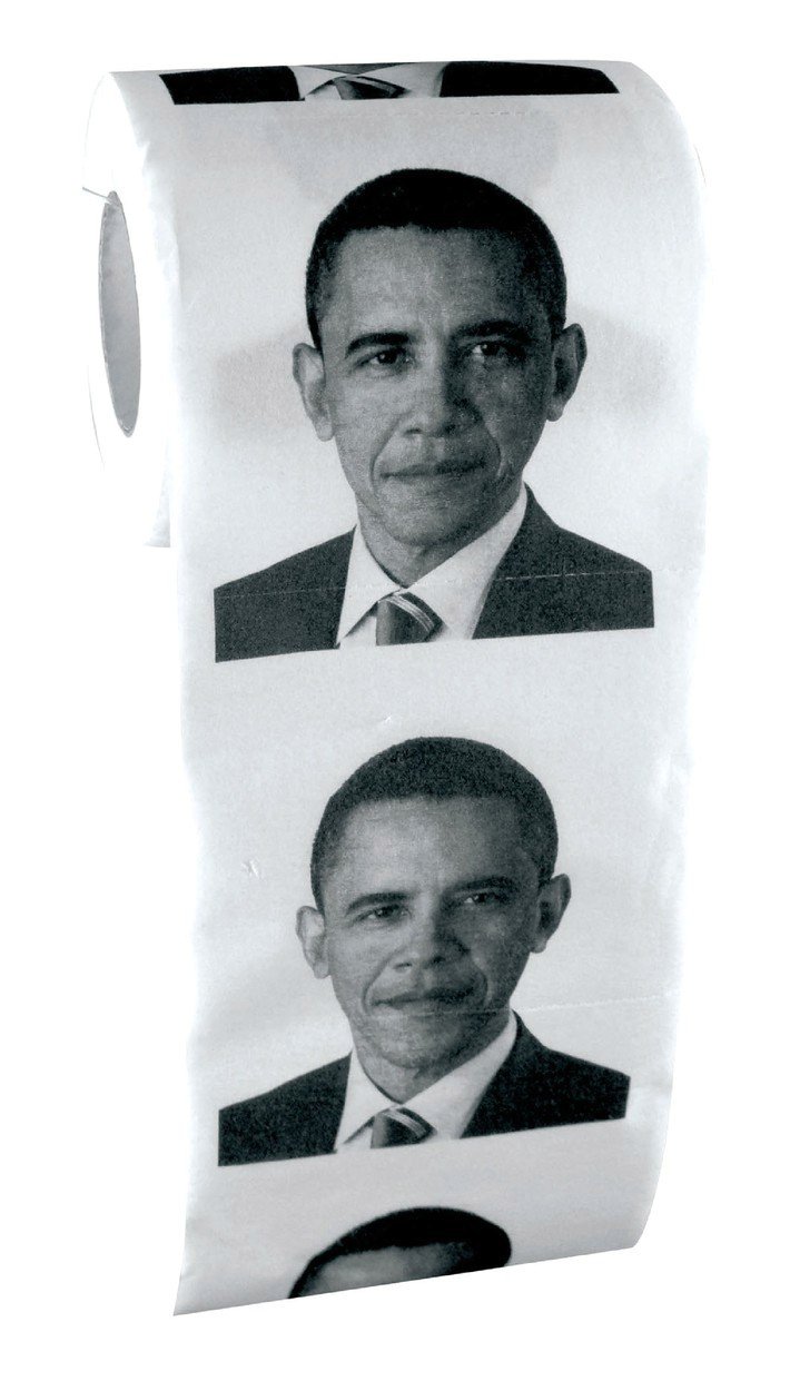 Tvář Baracka Obamy na toaletním papíru