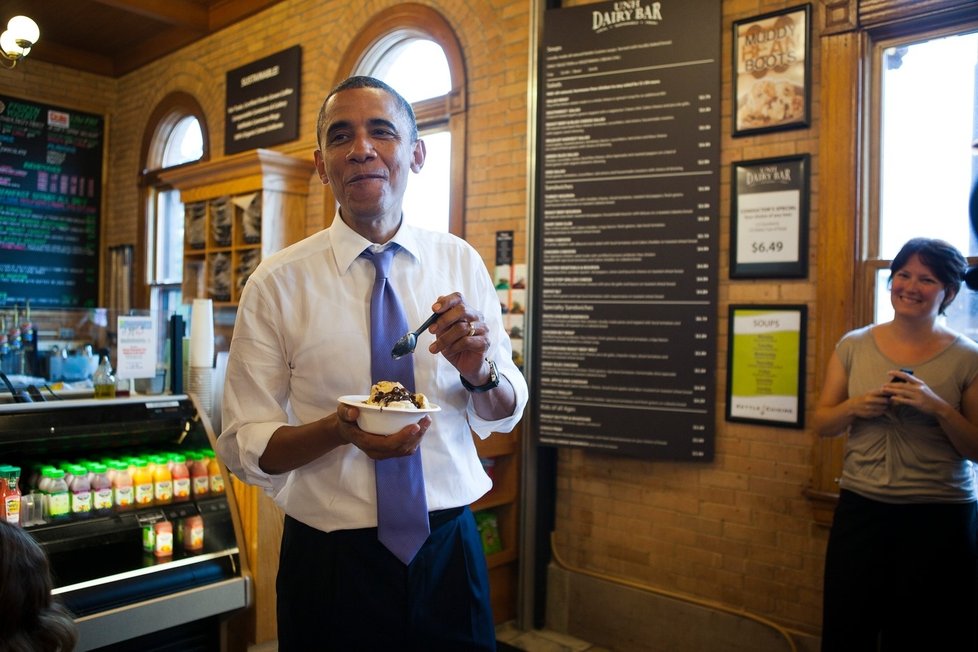 Obama platí za milovníka zmrzliny. Tenhle kopeček vykouzlil na jeho tváří takřka dětský radostný úsměv