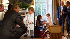 Prezident Obama si potřásl rukou s princem Georgem, který už byl v pyžámku.