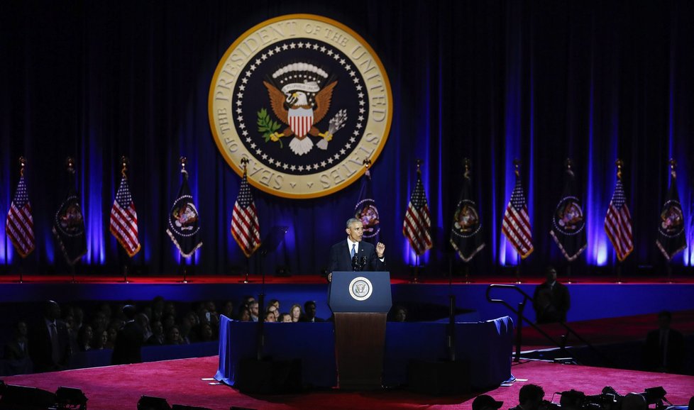 Barack Obama při posledním projevu ve funkci amerického prezidenta v Chicagu
