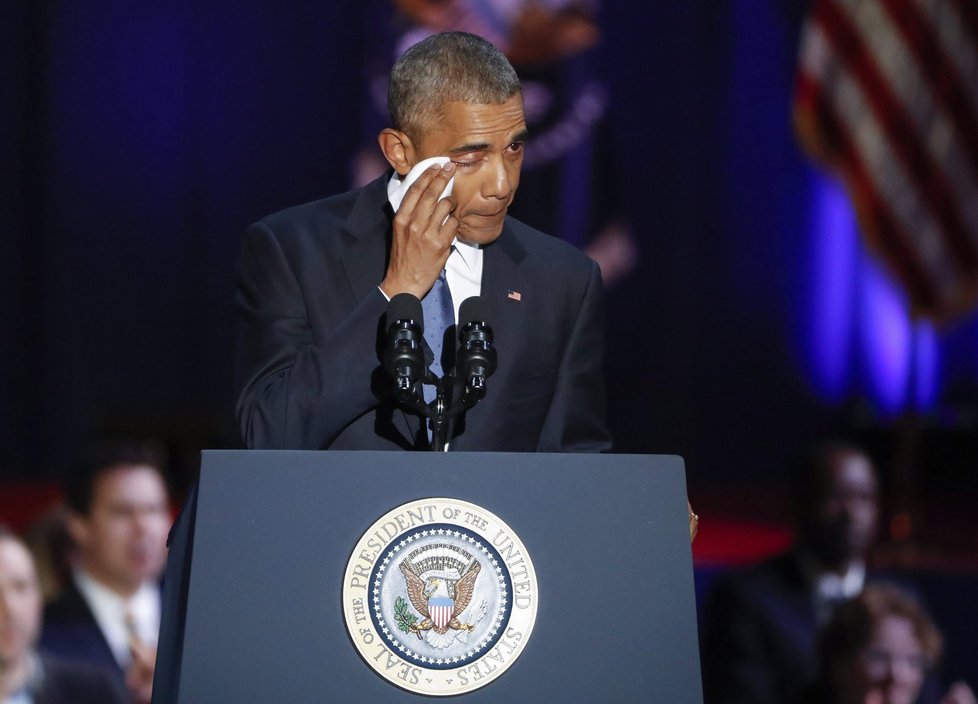 Barack Obama při posledním projevu ve funkci amerického prezidenta v Chicagu