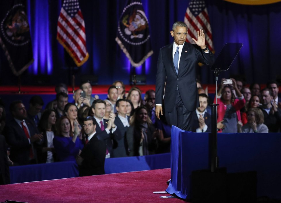 Barack Obama při posledním projevu ve funkci amerického prezidenta v Chicagu