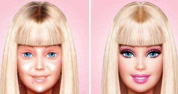 Neupravená panenka Barbie bez make-upu vypadá hrozně.