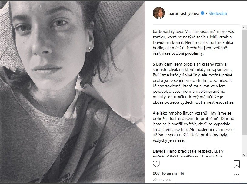 Barbora Strýcová vydala na sociální síti prohlášení o rozchodu s Davidem Krausem.