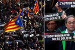Desítky tisíc lidí vyšly dnes v podvečer do centra Barcelony na manifestaci, kterou uspořádali separatisté na podporu katalánských politiků souzených v Madridu kvůli předloňskému referendu o nezávislosti tohoto autonomního regionu.