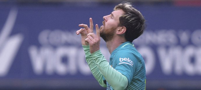Útočník Barcelony Lionel Messi dal Osasuně dva góly