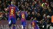 Kanonýr Barcelony Luis Suárez slaví gól proti Espanyolu