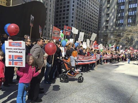 Demonstrace proti norskému Barnevernetu v Chicagu (16. 4. 2016)