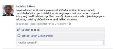 Bátora na svém facebooku Schwarzenberga nešetří