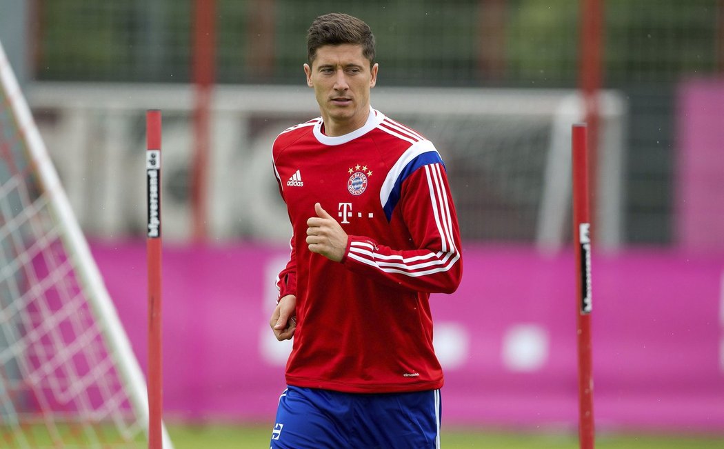 Robert Lewandowski na tréninku Bayernu Mnichov