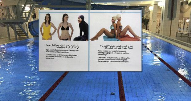 Ženy se neobtěžují, ani když jsou v bikinách: Berlínské bazény vyvěsily cedule