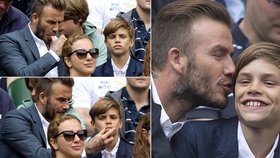 Beckhamovic hoši vyrazili na tenis. Taťka Beckham čistil nasliněným prstem nepořádek z Romeova obličeje.