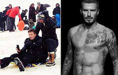 To je ale táta! David Beckham dovádí s dětmi na sněhu