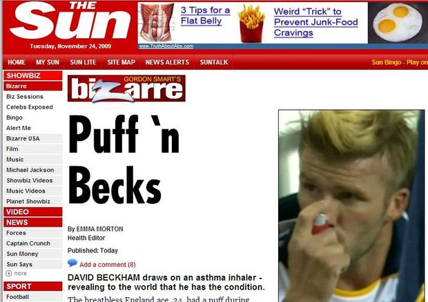 David Beckham trpí astmatem. David Beckham trpí astmatem.