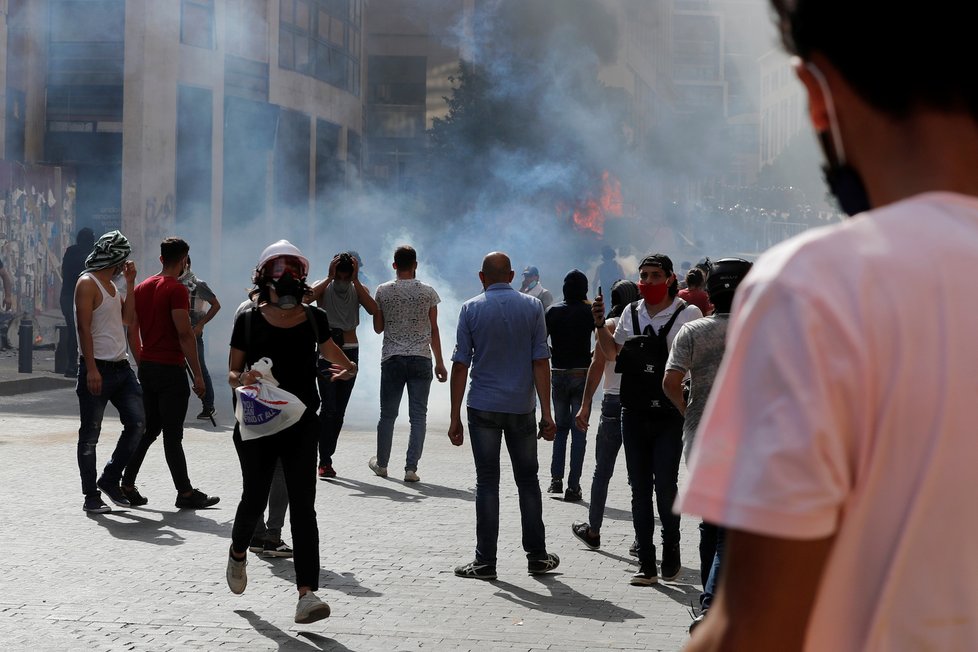 Demonstrace v Bejrútu, (8.08.2020).