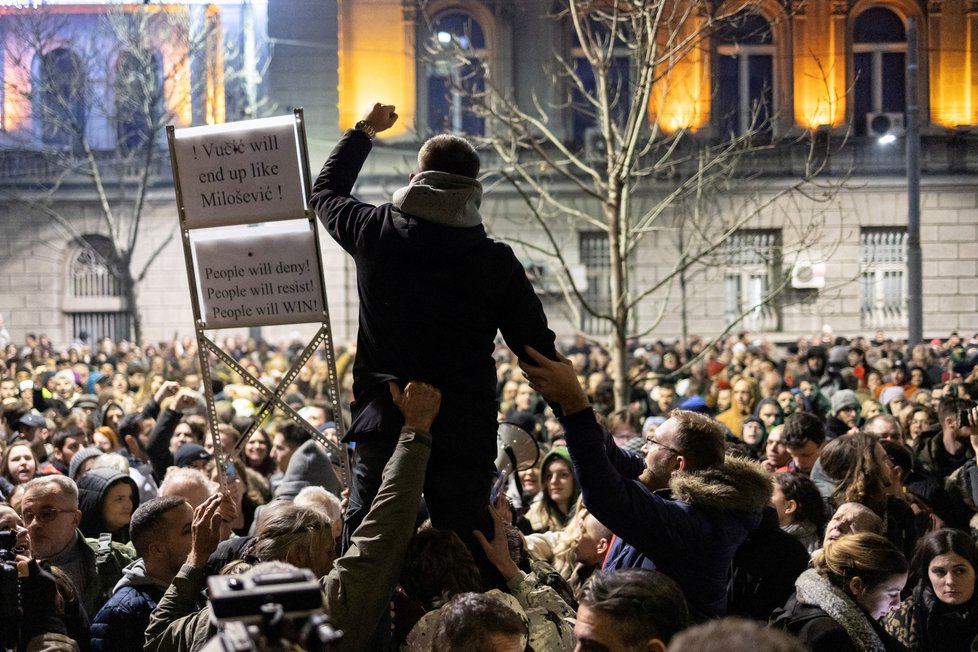 Protesty v Bělehradě (18.12.2023)