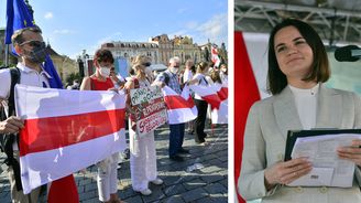 Na podporu běloruské opozice demonstrovaly v Praze stovky lidí. Vystoupila i Svjatlana Cichanouská