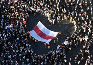 Demonstrace k vyjádření solidarity s protesty v běloruských městech se konala 16. srpna 2020 na Staroměstském náměstí v Praze.