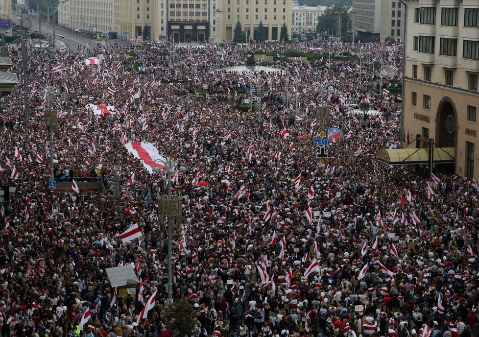 Demonstrace v běloruském Minsku (23.8.2020)