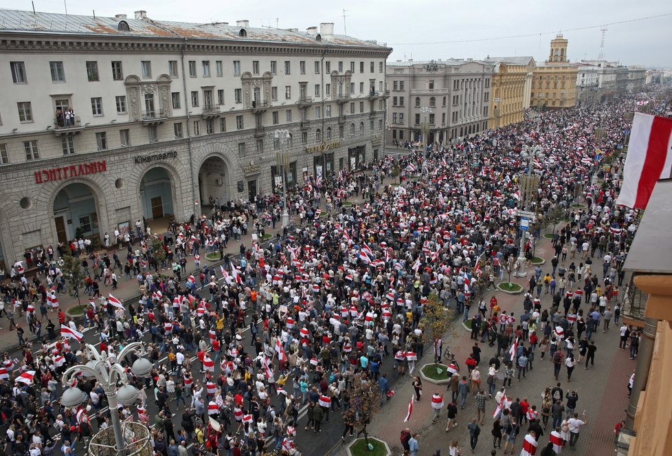 Demonstrace v běloruském Minsku (23.8.2020)