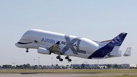 Z letiště v Toulouse poprvé vzlétl nový model obřího nákladního letounu Airbus Beluga XL. Oproti svému předchůdci je o 30 procent větší (19.7. 2018).